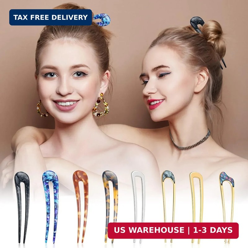 8 Pieces U Shaped Hair Pins French Pins Metal U Vintage Fork Hair Pin for Buns W gallery