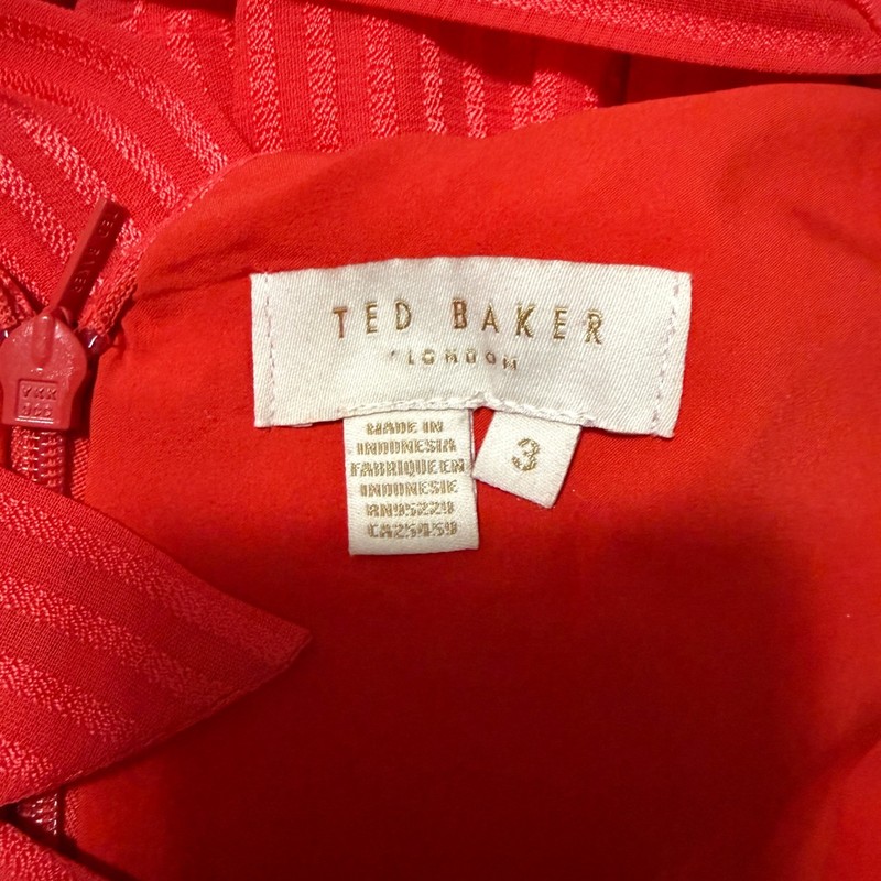 Ted Baker London Tiliana Coral Red Ruffle Tiered Midi Dress Size 3 gallery