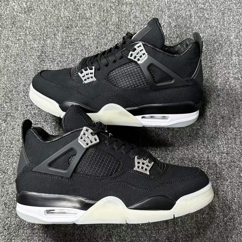 Nike Air Jordan 4 Retro Black Canvas Men Basketball Sneakers Shoes