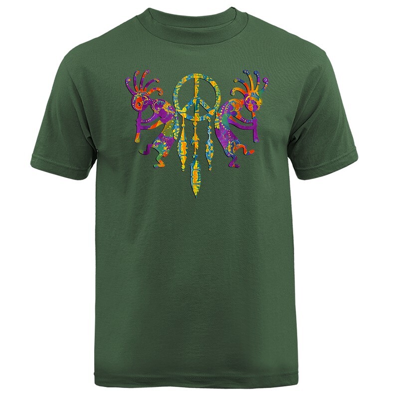 Kokopelli Duo Peace Sign Dreamcatcher Feathers Native American T-shirt