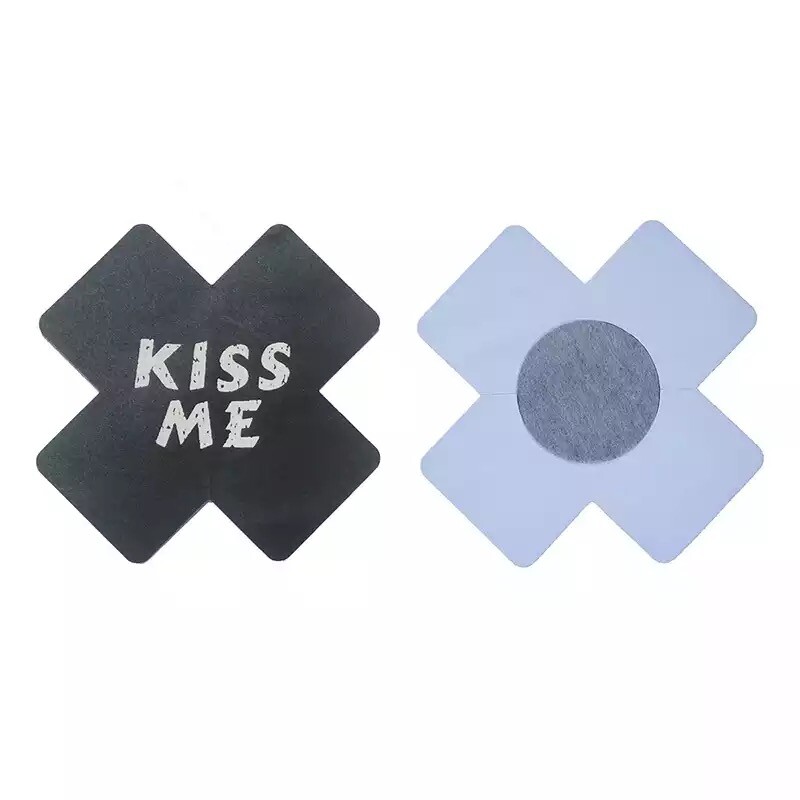 Pair Of Kiss Me Nipple Pasties Black White Raunchy Sexy Cover Breast (2 Count)