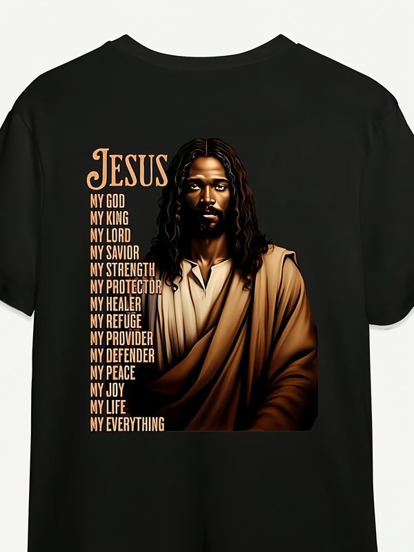 Christian Jesus Long Hair Religious Graphic Men’s T-Shirt Faith Vintage Art Tee
