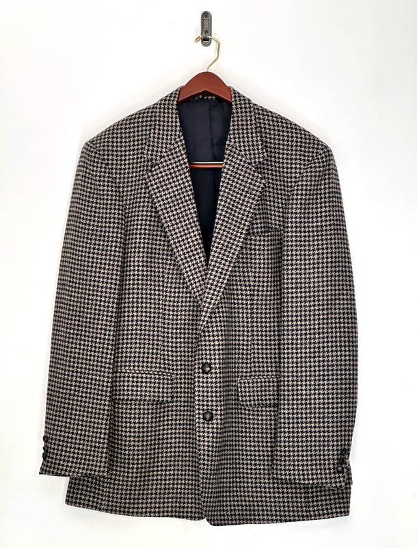 Hildreth & Herricks 44L Wool Sport Coat Houndstooth Blazer Navy Tan Grey Poland