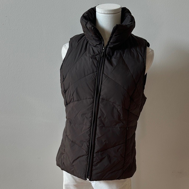 Womens Chocolate Brown Down Feathers Insulated Puffer Zip Vest M Outerwear