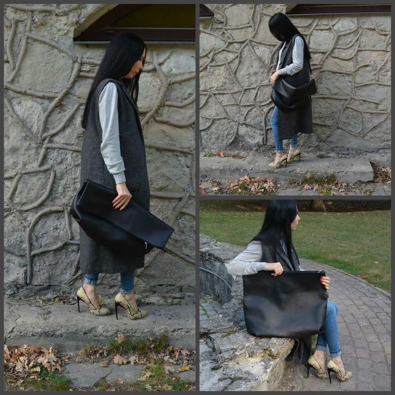 Oversize 3 in 1 Leather Clutch Shoulder Bag Tote