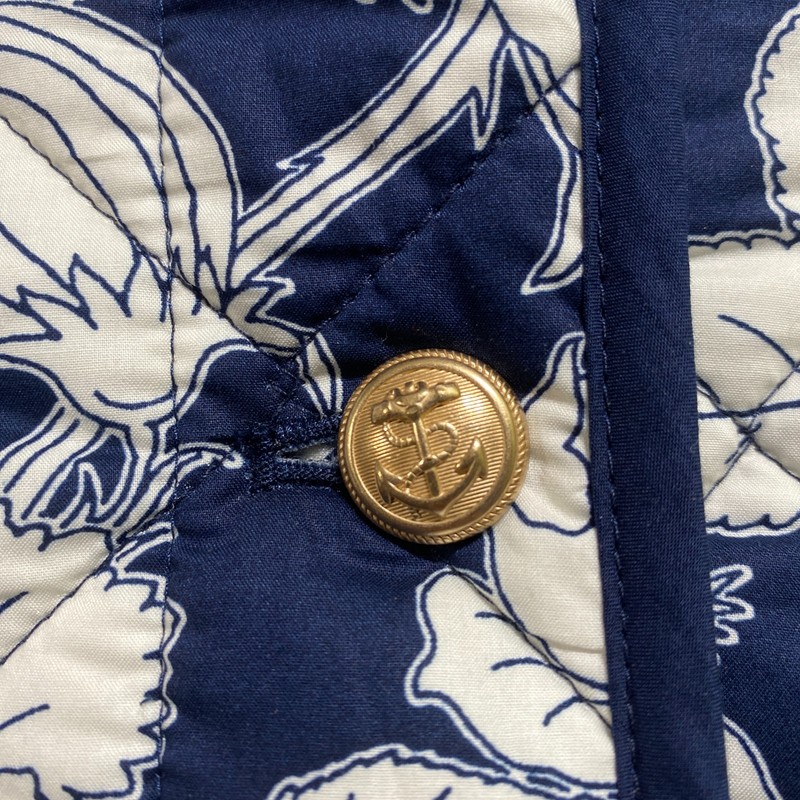 NEW Navy Floral Quilted Cotton Jacket Nautical Crest Goldtone buttons w/ pockets gallery