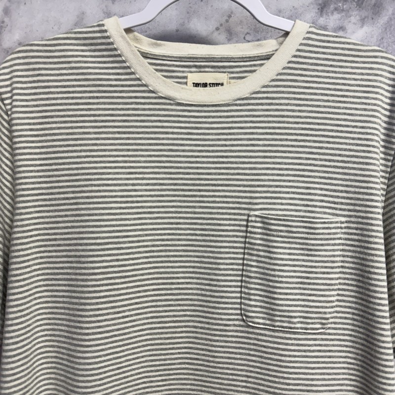 Taylor Stitch Heavy Bag T Shirt Mens 44 XL Gray White Striped Short Sleeve Tee gallery
