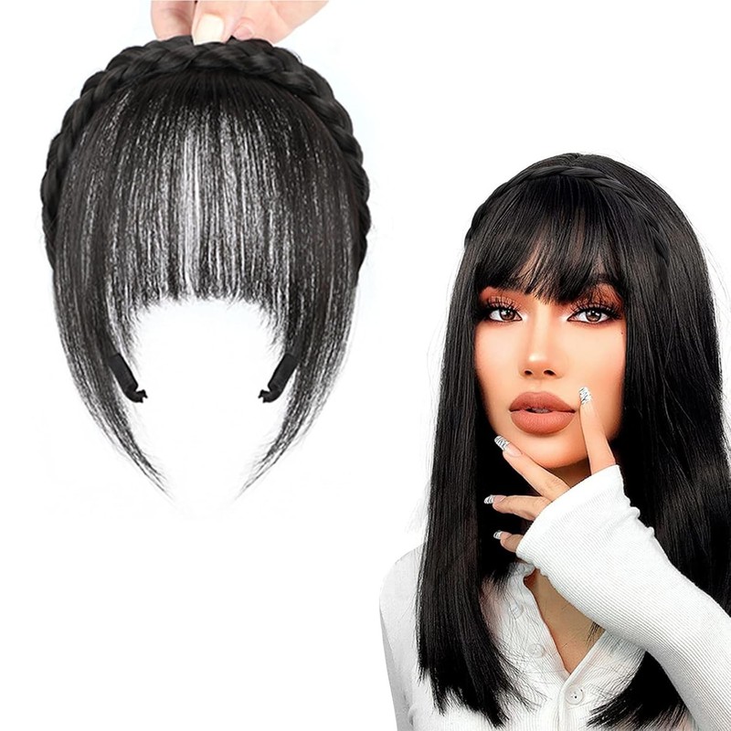 Women Braided Headband with Bangs Hair Fringe Long Sides Instant Hair Band USA