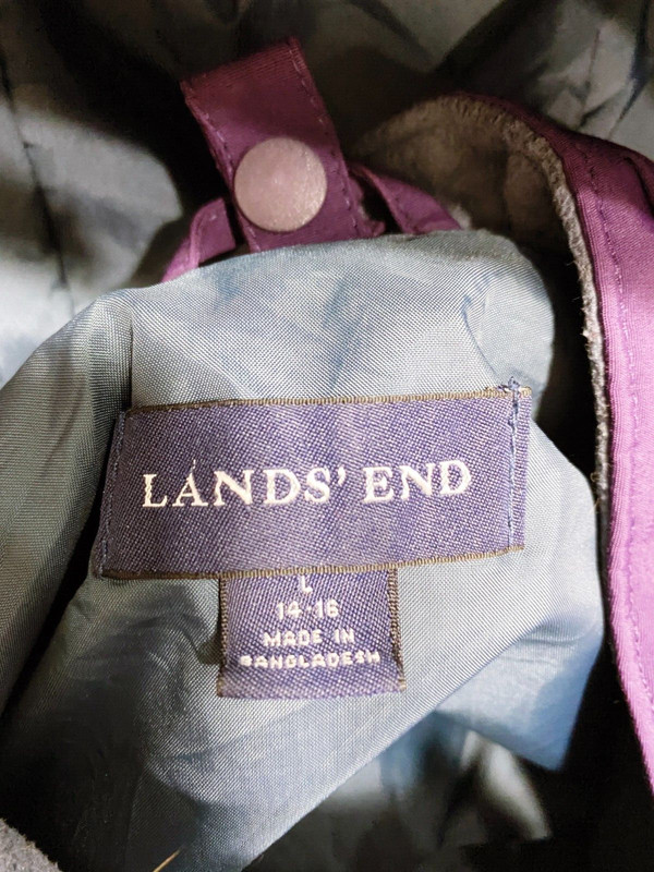Lands' End Womens Jacket Sz L Purple Full Zip Snap Buttons Hooded Lined Pockets gallery