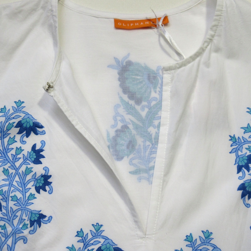NWT Oliphant Puff Sleeve Maxi in Laguna Blue Floral Cotton Dress L $328 gallery