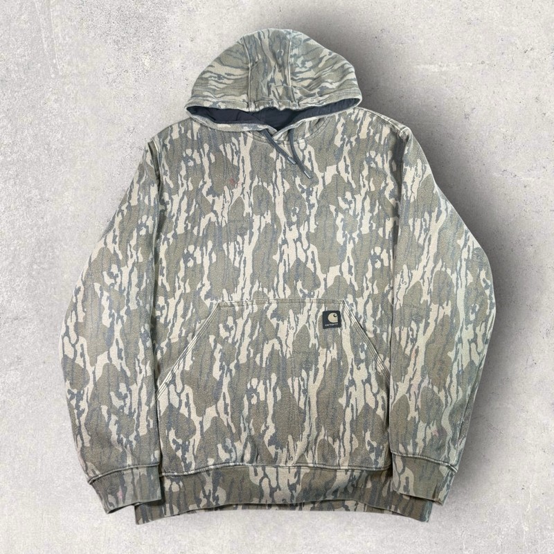 Carhartt Hoodie Mens Large Mossy Oak Bottomland Camo Pullover Sweater *Paint*