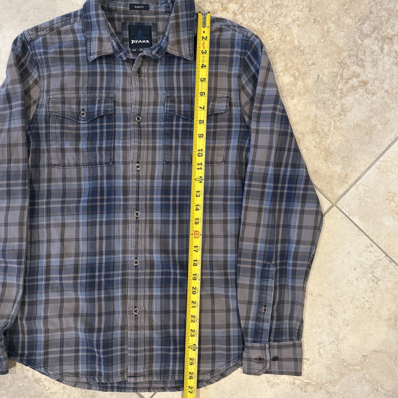 prAna Plano Flannel Men's Small Silver Spray Grey Slim Fit Heavyweight Outdoors gallery