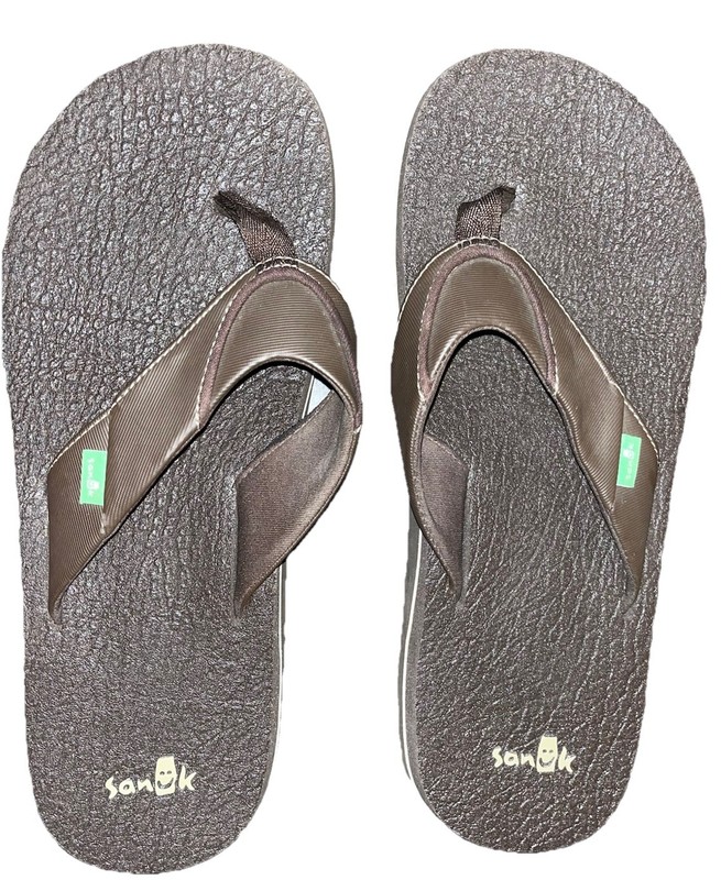 SANUK Men’s Brown Beer Cozy Summer Beach Flip Flops Sandals SMS2839C Size 11 VGC gallery