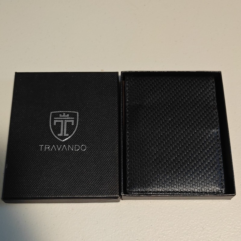 Travando Men’s Black Bifold Wallet with Money Clip & ID Window