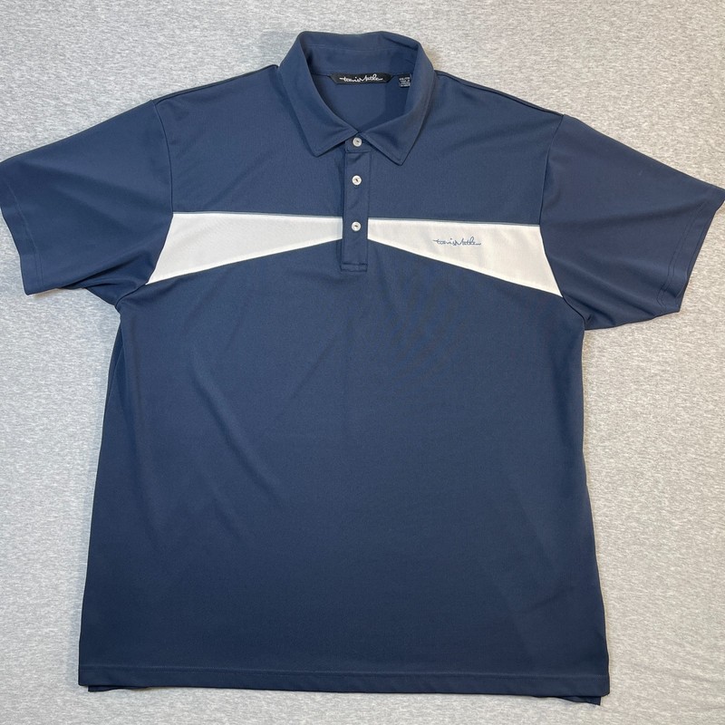 Travis Mathew Shirt Mens 2XL XXL Navy Blue White Chest Stripe Golf Polo Core Cut