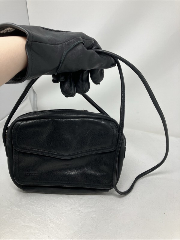 Fossil Leather Crossbody Purse With Built In Card ID Wallet Pockets Black