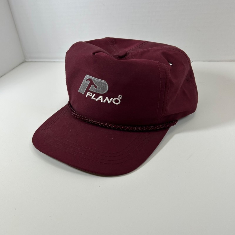 Plano Rope Snapback Hat Vintage Maroon Red Embroidered Logo Made In Taiwan Cap