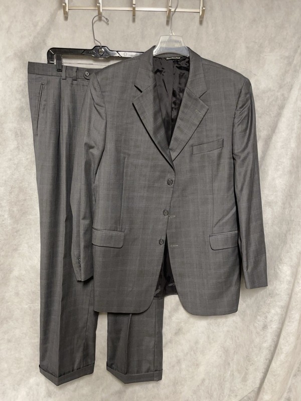 Jack Victor Suit Men’s 46XL Gray 3B Windowpane Academia Wool 38X35 Pants Luxury