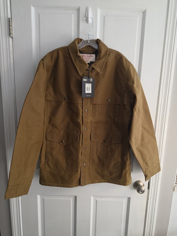 CC FILSON LINED TIN CLOTH CRUISER HEAVY JACKET DARK TAN L BUTTON UP WESTERN NWT