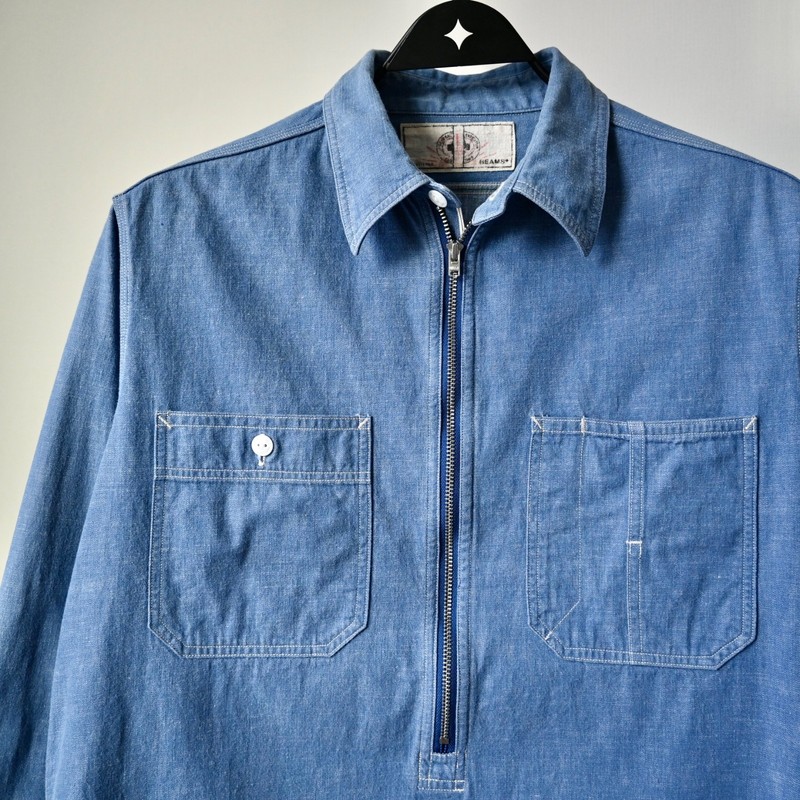 2000s BEAMS Plus x Sunny Sports half-zip denim work shirt, made in Japan, 38 gallery