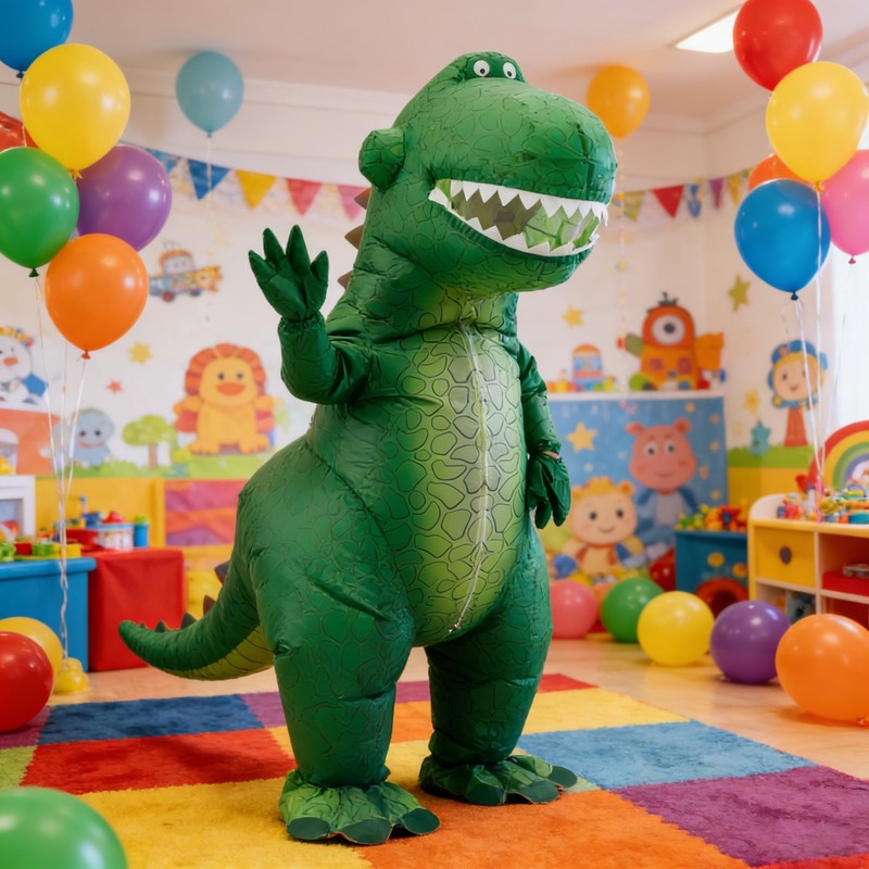 Cute Green T-rex Inflatable Costume Adult Blow Up Halloween Cosplay Party Outfit