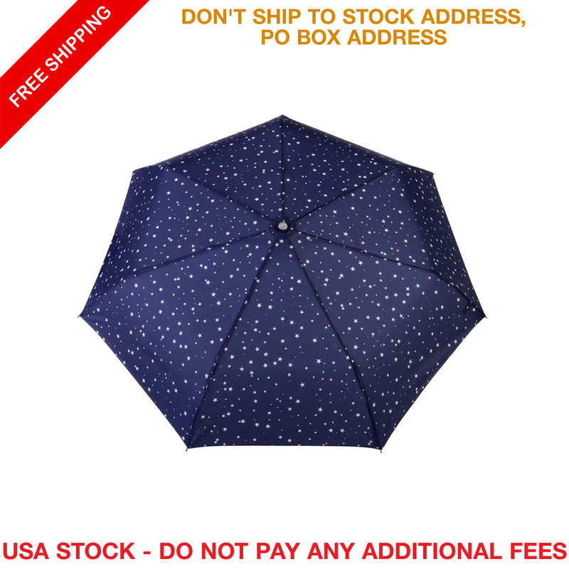 Totes Auto Open Close Travel Umbrella UV Protection Navy Stars 43 Inch