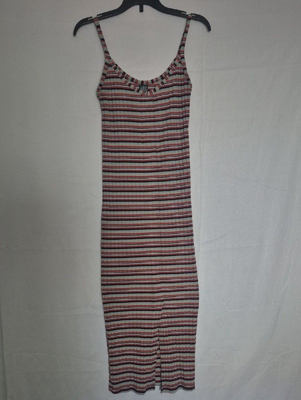 Striped Ribbed Spaghetti-Strap Maxi Dress in Red and Black