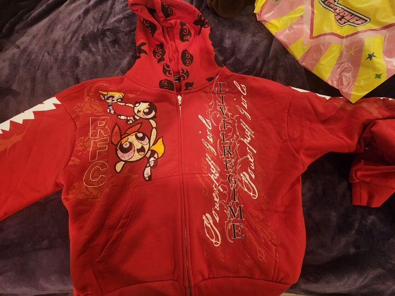 Civil Regime Powerpuff Girls Graphic Full Zip Hooded Hoodie Red L