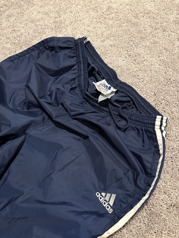 Vintage 90s Y2K Adidas Nylon Wind Track Pants Navy 3 Stripe Mens XL Windbreaker