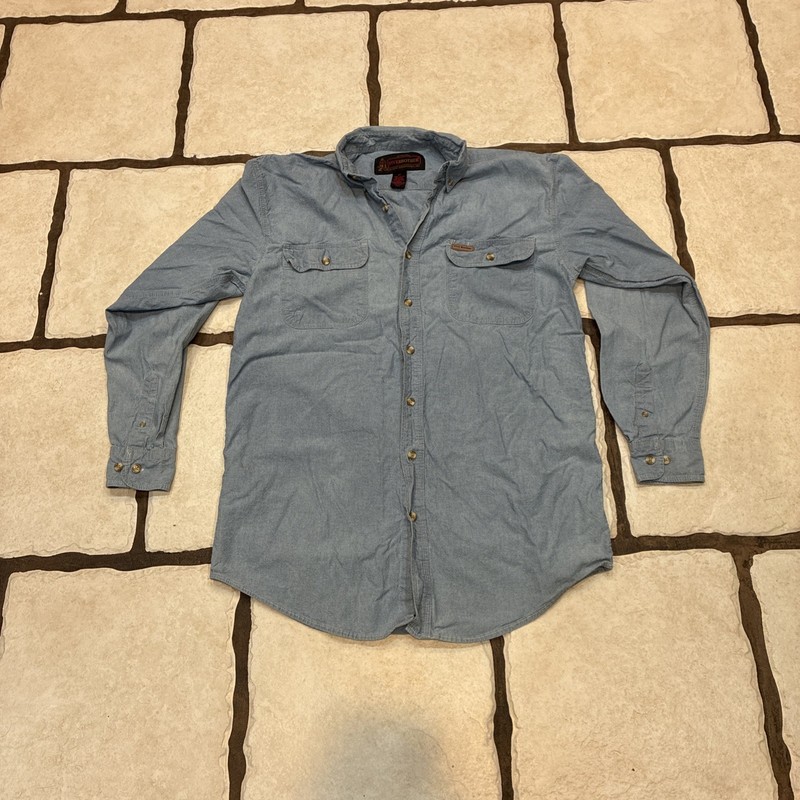 Vintage FIVE BROTHERS blue cotton Flannel made USA long sleeve shirt Size MT