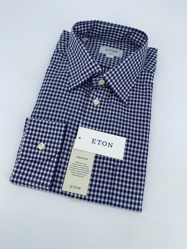 Eton Dress Shirt Men 3XL 18 1/2 – 47 White Blue Checkered Fine Twill Classic Fit