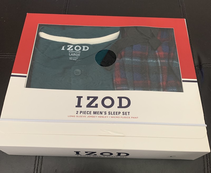 NIB Izod 2 Piece Sleep Set Mens Large Solid Green LS Shirt and Plaid Pants O5HH2