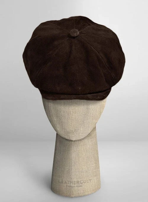 Men’s Brown Suede Lambskin Newsboy Leather Cap Gatsby Cabbie Peaky Blinders Hat