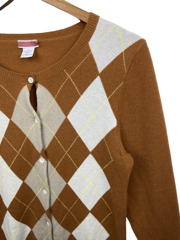 J.Crew Cashmere Argyle Diamond Sweater Cardigan Fits Womens Size Medium gallery