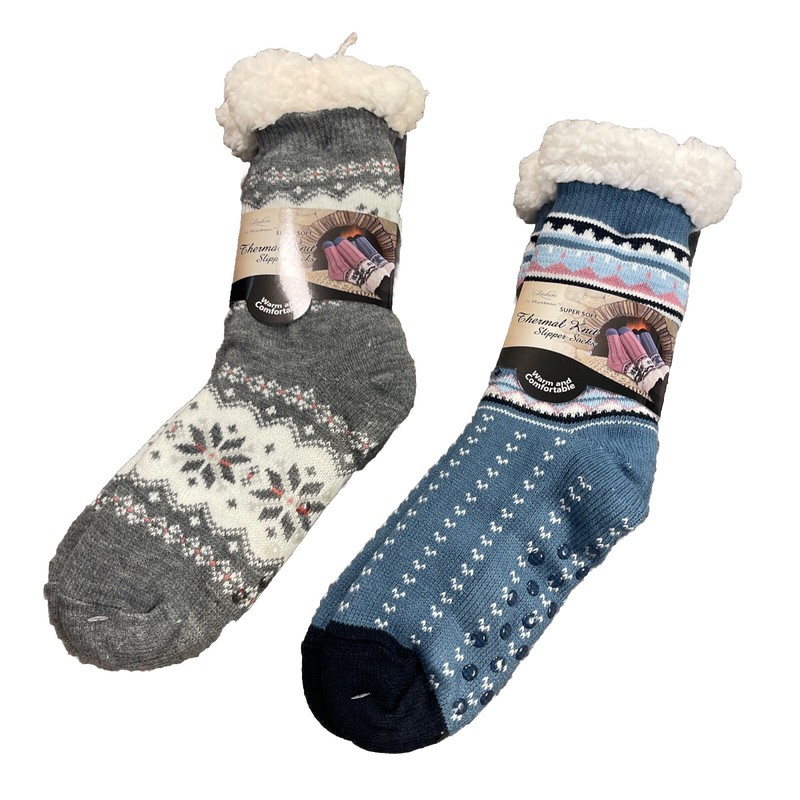 TWO (2) PAIRS MIRABEAU SUPER SOFT THERMAL KNIT SLIPPER SOCKS New
