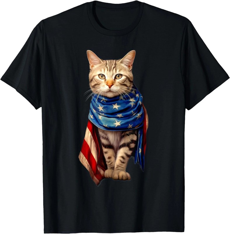 Patriotic Cat 4th Of July Men USA American Flag T-Shirt, Unisex Tee