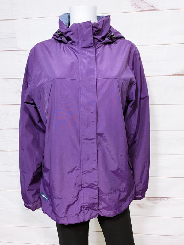 Lands’ End Womens Jacket Sz L Purple Full Zip Snap Buttons Hooded Lined Pockets