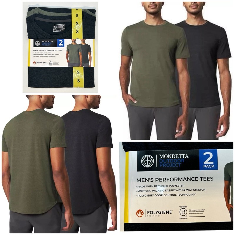 Mondetta Mens Performance Stretch 2 Crew Neck Shirts Moisture Wicking Size Small