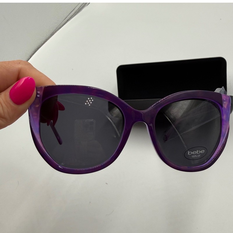 Bebe BB7253 Sunglasses OS Plum Purple Marble Y2K Retro Oversized Cat Eye