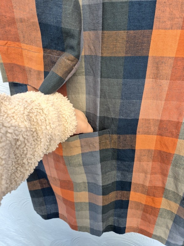 Seasalt Tunic Size 14 Check Pattern Linen Blend Glowing Skies Dress Orange Navy gallery