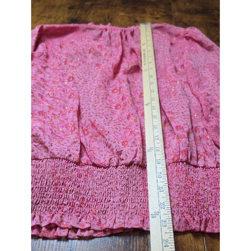 JOIE | Pink Floral Gold Metallic Semi Sheer Tie Neck Romantic Boho Blouse | M gallery
