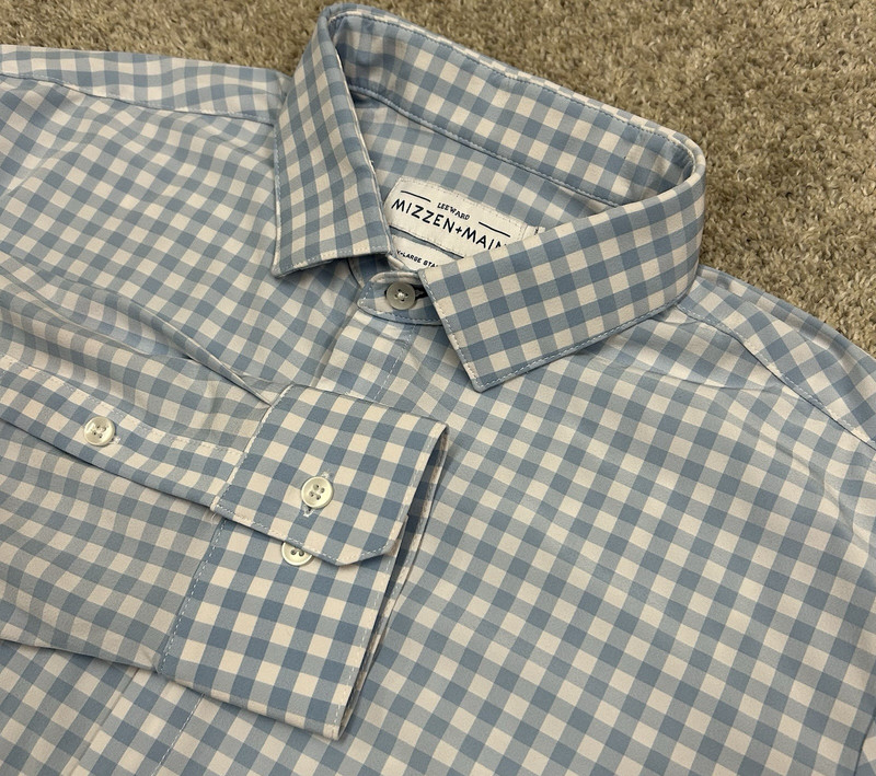 Mizzen Main Leeward Shirt Mens XXL Standard Fit Blue White Plaid Performance