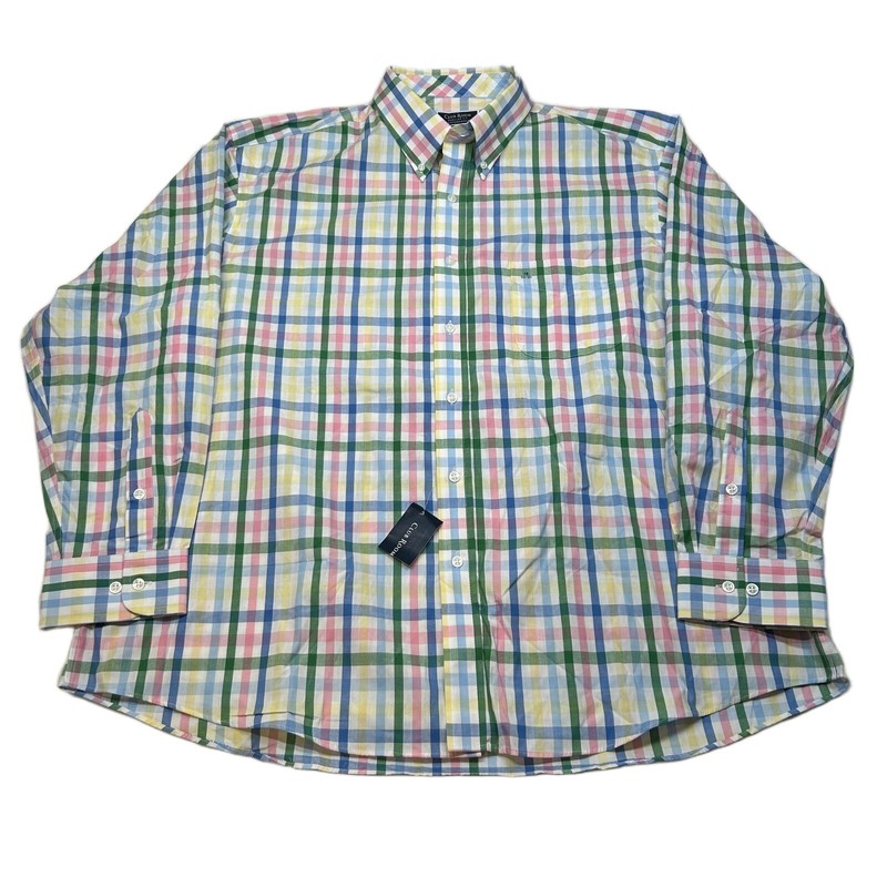 Club Room Plaid Shirt Mens 2XL 18 34/35 Stretch Comfort Collar Easy Care NEW