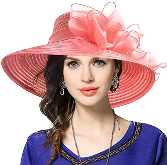 Women's Kentucky Derby Church Dress Hat Wide Brim Bridal Shower Drawstring Hat gallery