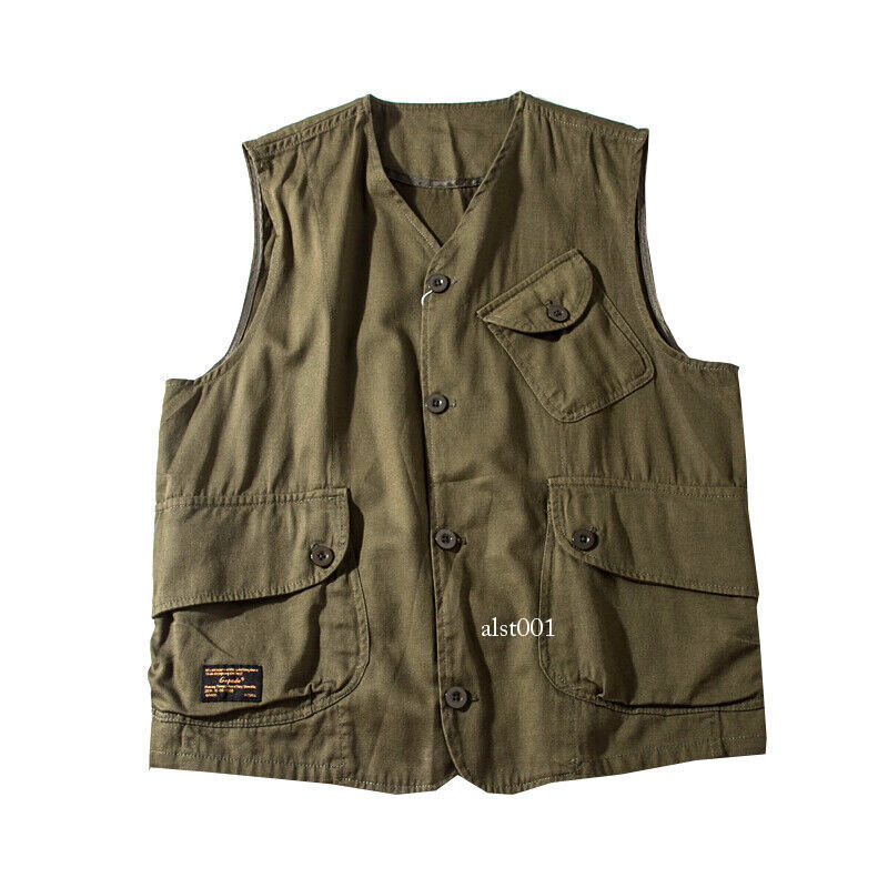Men Loose Sleeveless Cargo Vest Multi Pockets Jackets Retro Waistcoats Work Vest gallery