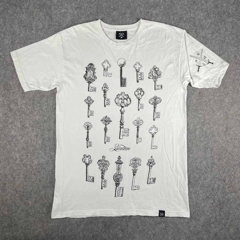 3sixteen T-Shirt Mens Large White Keys Cotton Made In USA Streetwear Crew Neck