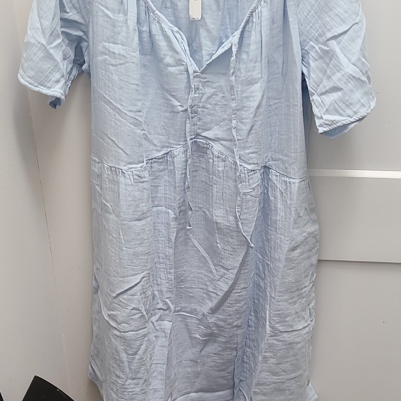 Old Navy Women’s Blue V-Neck Short Sleeve A-Line Midi Dress L Tall Pockets