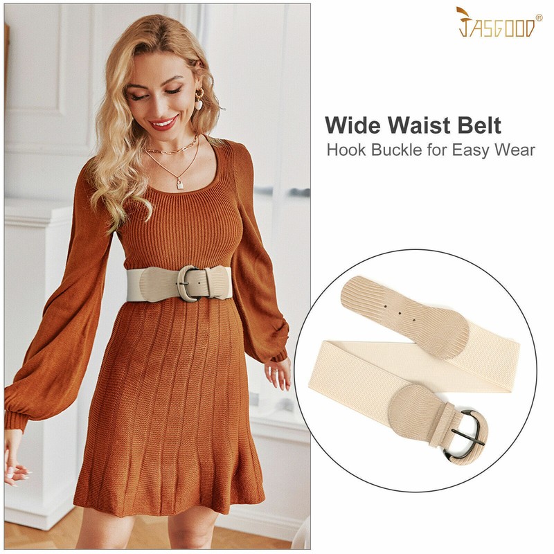 Womens Belt Wide Buckle Elastic Stretch Women Faux Leather Skinny Waist Dress US gallery