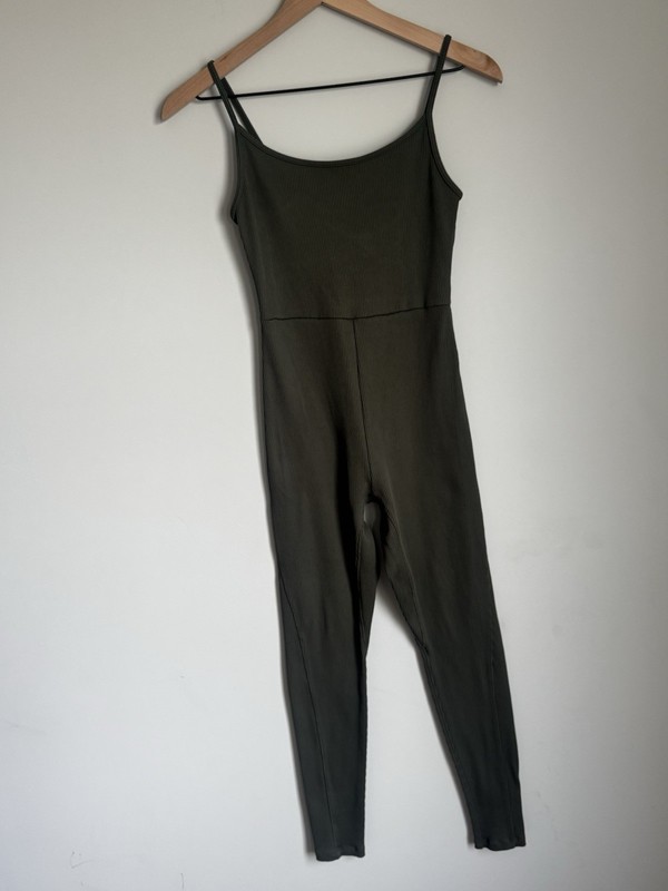 Wild Fable Ribbed Jumpsuit Dark Olive Green Cami Straps Bodysuit Women’s Size M