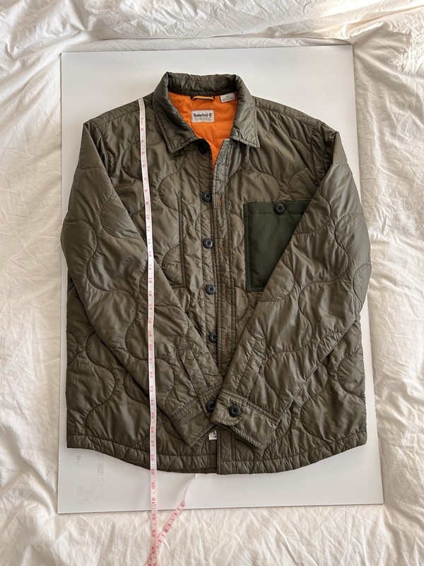 Timberland Quilted Button Lightweight Mid-Length Jacket Green Orange Men’s M
